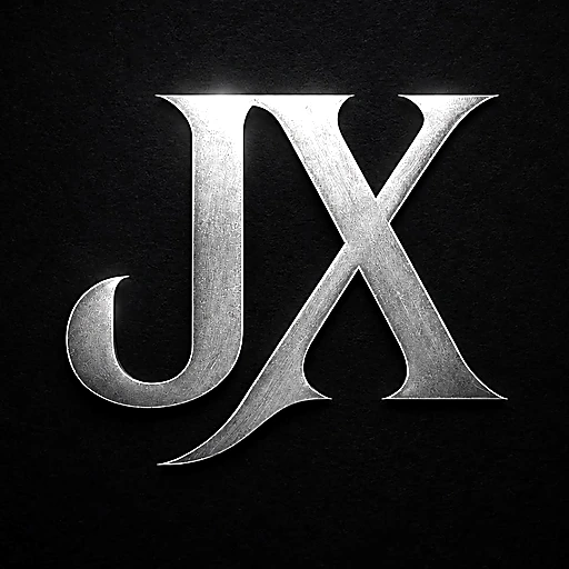 Logo de JX Enterprise: monograma JX plateado sobre fondo negro
